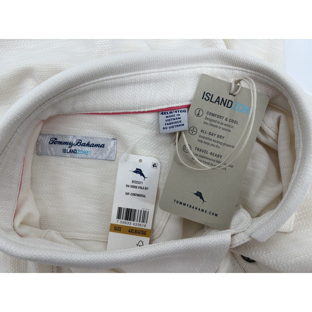 TOMMY BAHAMA VIA VERDE CREAM WHITE ISLAND ZONE POLO SHIRT 4XLB, BIG, NWT!, $118 - Picture 5 of 5